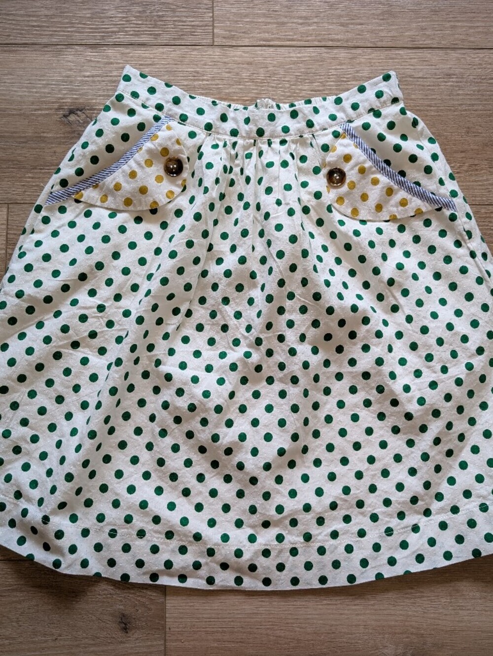 Tulip B Green Polka Dot A-Line Skirt w/ Front Pockets
